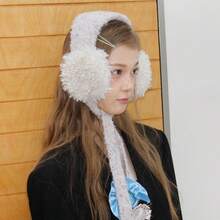 1pc Women's Fluffy Ear Muffs, Criss-Cross Furry Collar, Colorful Polka Dot Yarn Scarf, Warm For Winter, Outdoor Cycling, Fashion Versatile Tie, Women Accessory - DM23 - View 7