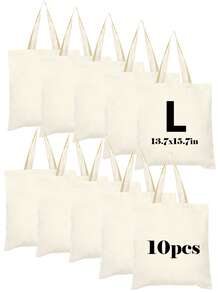 1/3/5/10pcs Women Simple Canvas Tote Bag, Open-Top Canvas Shoulder Bag, Handbag, Simple Schoolbag For Students, Casual Outdoor Travel Bag, Simple Shopping Tote Bag, Gift Packaging Bag For Baby Christening, Wedding, Travel, SPA Party, Holidays, Mother's Day, Anniversary - Beige - View 21