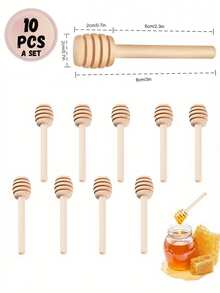 1pack/10pcs Honey Dipping Sticks, Wooden Honey Stirring Sticks, Honey Spoons, Milk Coffee Tea Spoon Extractor Long Handle Honey Stirring Kitchen Tools, Honey Dipping Sticks, Wooden Honey Dipping Sticks, Wooden Honey Spoons, Creative And Practical