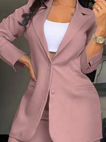 Elegant Business Casual Two-Piece Suit, Single Button Lapel Suit Jacket And Slim Fit Pants, Women's Clothing - 淺粉色 - 查看 2