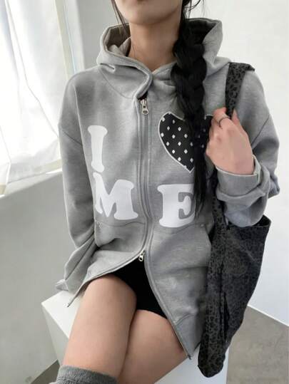Women's Heart Polka Dot Hooded Zip-Up Sweatshirt