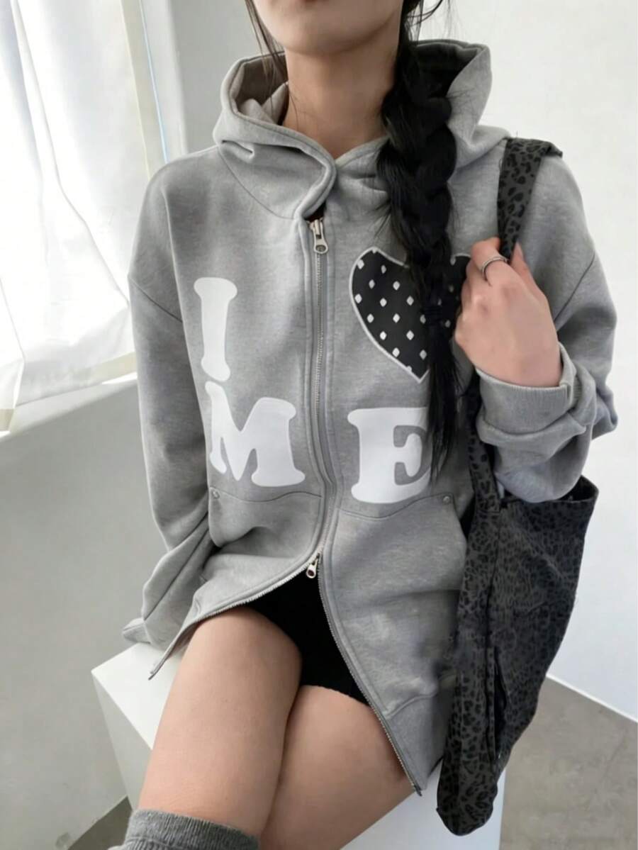 女士爱心波点连帽拉链卫衣