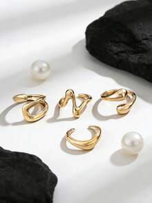 4件套金属指节戒指，男女通用，适合青少年/年轻人，可作为生日/周年纪念日/情人节礼物，日常配饰 - 金色 - 查看 6