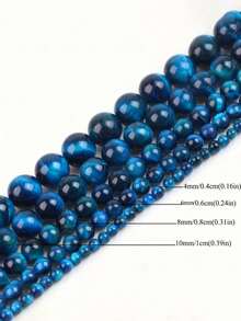 4毫米/6毫米/8毫米/10毫米天然圆形蓝色虎眼石珠，适合珠宝制作、DIY手链和项链