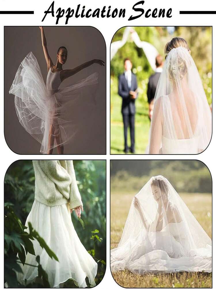 1pc Delicate Transparent Nylon Solid Color Tulle Fabric, Pre-Cut For DIY Wedding Dress, Gown - A - View 6