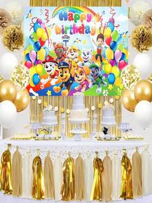 Paw PatrolTeam Patrol Children's Theme Birthday Party Background Decorative Items Cloth - Woof Woof Team Children's Cartoon Birthday Theme Photo Background Cloth - Woof Woof Team Big Battle Theme Birthday Party Background Cloth - Multicolor - View 2