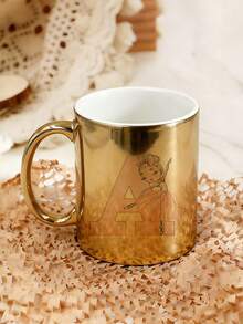 1 Pc 26 Letters Pattern Ceramic Water Mug Drinking Cup Novelty Christmas Halloween New Year Gift For Her Mugs For Coffee Tea And Hot Drinks Cup Travel Gift For Man Woman - Multicolor - View 2