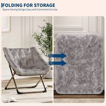 Sillón plegable para sala de estar, dormitorio, Relax Moon, silla portátil de lectura de metal, estructura de acero y reposacabezas de piel sintética suave, respaldo alto, alta capacidad de 300 lbs de felpa. - Gris - Ver 9