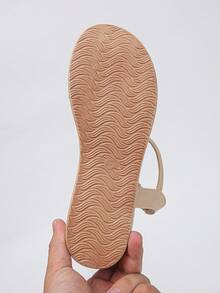 1 Pair Summer Thick Sole Platform Sandals For Teenagers, Fashionable Minimalist Slip-On, Comfortable For Daily Wear, Travel, Beach, Vacation. Runs Small, Order One Size Up - Apricot - View 8