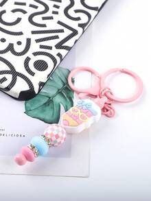 1pc Luxurious Macaron Color Block Beaded Keychain, Cute Rainbow Pendant, Graduation/Back To School Small Gift - Multicolor - View 7