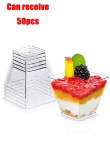 50/25/5个装 透明甜点杯 2盎司/60毫升 迷你甜点杯 适用于甜点、布丁、慕斯、酸奶、小吃 - 彩色 - 查看 1