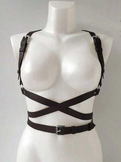 1pc Women's Elegant PU Leather Bustier Corset Waist Belt, Streetwear Body Harness Suitable For Daily Commute, Festivals, Parties, Halloween, Christmas Outfit Accessory