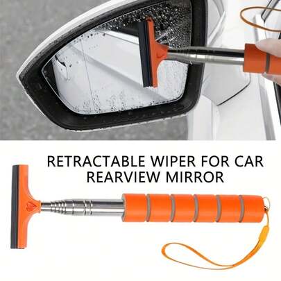 Telescopic Car Rearview Mirror Wiper, Extendable Handle Windshield Cleaner With Defogging & Water Scraping Functions, Portable Rainy Day Essential For Cars, SUVs & Trucks, Easy To Clean Hard-To-Reach Spots, Universal Auto Accessory For Driving In Rain, Fog & Snow