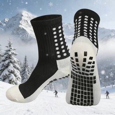3 Pairs Unisex Vertical Stripe & Polka Dot & Letter Pattern Outdoor Ski Socks, Non-Slip, Warm, Comfortable, Elastic, Suitable For Outdoor Sports, Hiking