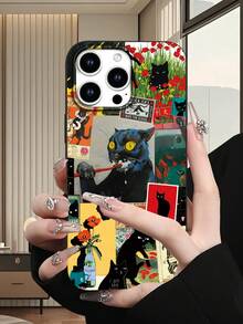 Saudi Arabian Local Culture Collage Retro Printed 2D Pattern Phone Case, Classic & Middle Eastern Gentleman Tie Style, Suitable As Birthday/Holiday Gift For Friends, Family, Couples, Yourself. Black Matte Soft Shell, Dust-Proof & Waterproof, Compatible With IPhone 17/16/15/14/13/12/11/Pro/ProMax/X/XR/XS/XSMAX/7/8/PLUS/Air/Se2/3 - Black - View 2