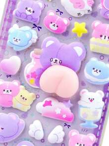 1pc Random Squeezy Sticker 3D Stereo Children Sticker Cute Cartoon Animal Educational DIY Decorative Phone Sticker - Multicolor - View 6