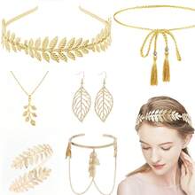 5pcs Greek Goddess Style Costume & Accessories Set, Including Leaf Crown, Headband, Bracelet, Earrings, Bridal Headpiece, Halloween Theme - Multicolor - View 8