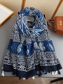 1pc 180*85cm Floral Print Beach Towel, Soft & Windproof For Women, Fashionable New Sand-Proof Scarf, Outdoor Popular Thin Shawl, Luxurious Printed Rectangular Scarf, All Season Tassel Headscarf, Muslim Headscarf - Multicolor - View 4