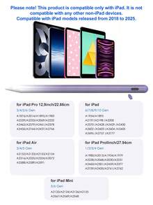 这款触控笔兼容iPad，是一款触屏笔和平板电脑配件，兼容2022年发布的iPad第十/十一代（A16芯片）和2025年发布的iPad Air 4/5/6（10.9英寸），无需蓝牙连接即可实现高灵敏度触控。笔尖可根据角度绘制不同粗细的线条或阴影效果。