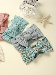 5件套多色婴儿发带，印花图案可爱，非常适合保护宝宝囟门、拍照和作为礼物，适合全年佩戴。 - 深粉紅米灰淺藍 - 查看 3