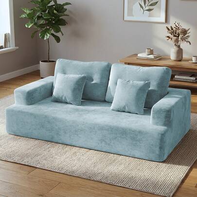 Sofá de Piso "Nube" 2-3 Plazas (180cm) - Sofá Cama Comprimido de Espuma Alta Densidad, Color Verde Menta (Sin Armado)