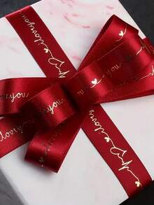 1PC Wine Red Gold Foil Print Polyester Satin Ribbon (2cm X 20m) - Decorative Glitter Taffeta Ribbon For Gift Wrapping, Bow Making, Wedding Decor, Party, Holiday, Crafting, Floral Bouquet, DIY Projects, Hair Accessories, Decoration For Bridal, Birthday, Christmas, Valentines, Event Planners, Crafters, Small Business - 紅色 - 查看 8