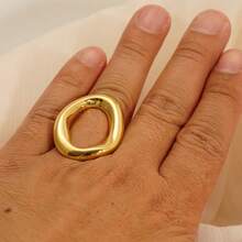 Minimalist Geometric Hollow Interface Ring, 18K Plated Stainless Steel - Gold - View 6
