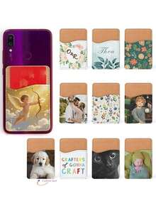 1pc Customized PU Leather Adhesive Card Holder - Phone Back Pocket, Can Store Cards, Large Capacity Leather Card Case, Can Print Logo, Phone Card Holder