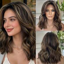 Ombre Blonde Brown Synthetic HD Lace Front Wig Short Wave Bob Natural Preplucked Hairline With Baby Hair Cosplay Party Daily Wear - Multicolor - View 3