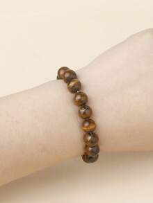 1条虎眼石串珠手链，天然圆形石珠手工瑜伽能量手链，时尚休闲饰品礼品