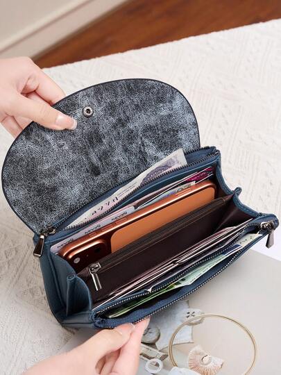 FOREVER MIYIN กระเป๋าสตางค์หนัง PU ลายสองสีสไตล์เรโทรสำหรับผู้หญิง - กระเป๋าคลัทช์ความจุขนาดใหญ่พร้อมตัวปิดแบบกระดุม, ที่จัดระเบียบการ์ดและเงินสดสำหรับเดินทาง/เดินทาง, ดีไซน์ตัดกันอย่างหรูหรา, ความจุขนาดใหญ่สำหรับโทรศัพท์, เหรียญ, เงินสดและช่องเสียบการ์ด, กระเป๋าสตางค์ซิปสำหรับสุภาพสตรีที่ทันสมัยสำหรับเดินทางไปทำงาน