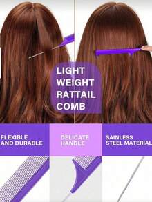 7件套美发造型工具套装，包括：200毫升喷雾瓶、顺发梳、蓬松梳、尖尾梳、发际线梳、编发工具、弹性发圈钳、一次性发圈取下器、卷发圈取下器 - 紫色 - 查看 2