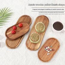 1/2/3/5pcs Versatile Japanese-Inspired Wooden Tray & Coaster Set - Ideal For Fruits, Cheese, Cakes, Breads, Tea, Coffee & Breakfast - Durable Oval Solid Wood Serving Plates - Rust Brown - View 6