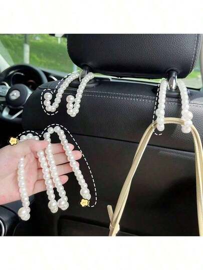 2pcs New Pearl Car Headrest Hanger, Car Decoration Accessories, Handbag, Bag, Shopping Bag, Hat, Car Storage Hook