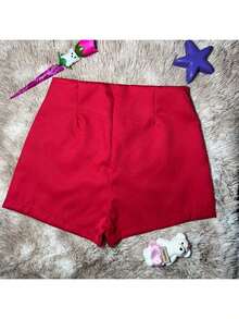 SHORSTS FEMENINO ALFATARIA SIN BOLSO SUPER CONFORTABLE SHORTS QUE CONVINA CON TUDO SIPER EN LADO IZQUIERDO - Vermelho - Visão 2