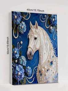 New Pearl Painting White Horse Blue Flower Theme Frameless DIY Handmade Sticky Diamond Creative Diamond Painting Kit, Suitable For Bedroom Decoration, Living Room Hanging Paintings, Room Decoration, Artwork, Birthday Gifts For Friends, Christmas, New Year, Valentine's Day, Holiday Gifts Full Of Novelty. - Multicolor - View 6