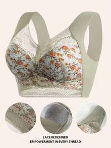 5pcs Simple Solid Multiple Butterflies Floral Lace Bra, Comfy & Breathable Full Coverage Wireless Bra, Women's Lingerie & Underwear- Comfortable Design Without Steel Rings,  Adjustable Shoulder Straps, Thickened Coasters, Breathable And Soft, Daily Casual And Formal Occasions Lingerie For Women, Bras For Women, Lace Bra - 彩色 - 查看 7