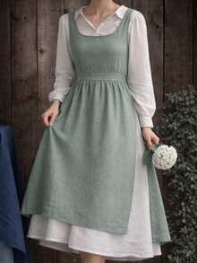 1PC Simple French Vintage Artistic Style Apron For Florist And Barista, Suitable For All Seasons Home Kitchen, Outdoor Camping And Picnic, Coffee - Multicolor - View 10