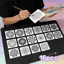 16件套可重复使用的曼陀罗图案模板，曼陀罗点画模板，适用于DIY绘画、艺术工艺、剪贴簿、家居装饰 - 曼陀羅藝術繪畫 - 查看 1