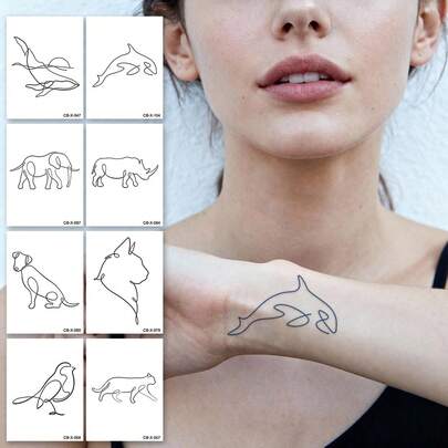 Herbal Juice Juice Tattoo Permanent And Semi-Permanent Fresh And Simple Symbol Of Elephant, Rhinoceros, Dog, Orcas, Dolphins Pattern For Valentine's Day, Carnival Gifts. Lasts For 14 Days Without Fading Or Reflecting. Temporary Tattoo Stickers For Arms, Wrists, Feet, And Body. Fake Tattoo. 1 Pack.