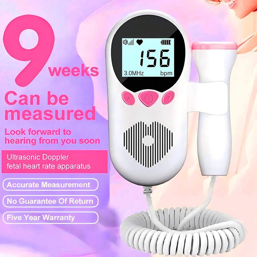 3MHz Ultrasound Fetal Heart Rate Monitor, Pregnant Women Ultrasound Fetal Heart Monitor, Fetal Monitor, Doppler Stethoscope, Pregnant Women Fetal Doppler, Fetal Heart Rate Monitor - Pink - View 1
