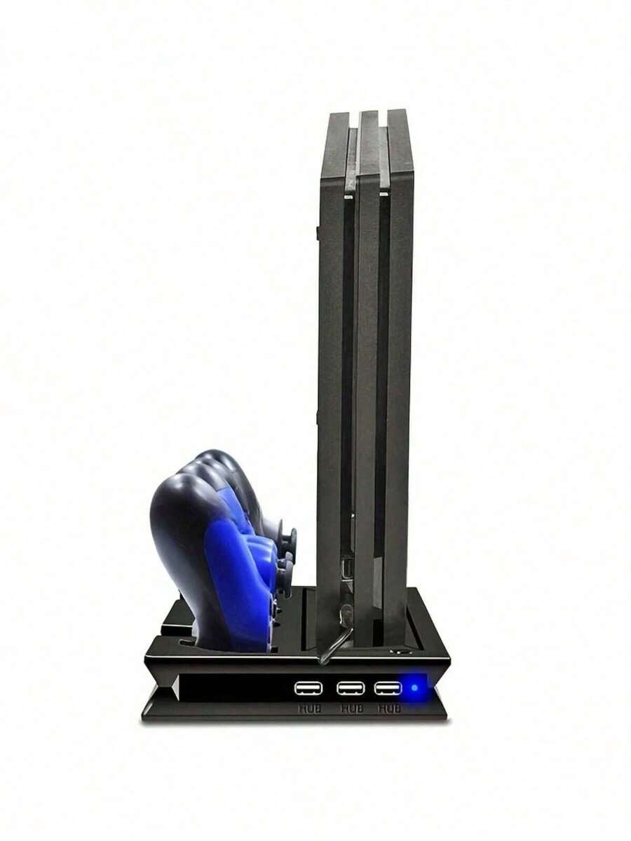 P/S/4 垂直散热支架，带双控制器充电底座和 3 端口 USB 集线器 - USB 供电，兼容 P/S/4 Slim/Pro，一体式散热充电站 - 黑色 - 查看 1