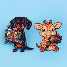 2pcs/Set Cute Enamel Pin Lapel Pins Badges On Backpack Women's Brooch Clothes Gift Jewelry Fashion Accessories - Black - View 3