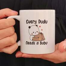 1pc Cute Ceramic Coffee Mug - Adorable Panda & Bear "Every Dudu Needs A Bubu" Design, Insulated Reusable Cup, Dishwasher , Multipurpose For Coffee, Tea, Hot Chocolate, Valentine's Day Gift, Coffee Mug - White - View 8