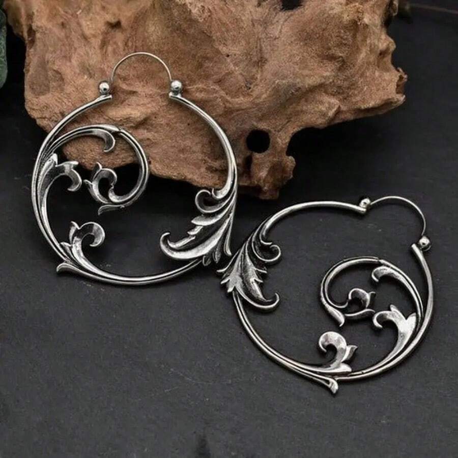 Pendientes de metal con diseño tallado minimalista en plata vintage, joyería con colgante geométrico en espiral para mujeres - E1892-1 - Ver 1