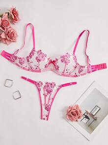 Halloween Style Sexy Transparent Floral Lace Lingerie Set For Women, Exquisitely Designed With Soft And Skin-Friendly Fabric, Available In 8 Vibrant Colors To Choose From. - 玫紅色 - 查看 1