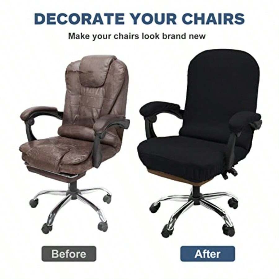 Funda para Silla de Oficina Funda para Silla de Computadora Funda Elástica para Silla de Escritorio con Fundas para Reposabrazos Cubierta de Asiento de Oficina Alto Jacquard Tamaño Grande - negro - Ver 1