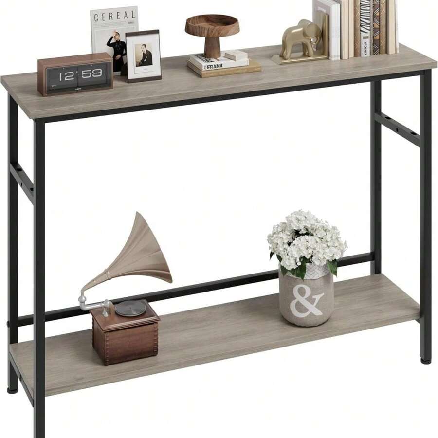 Con 1 Densidad Tablero y Metal Consola De Entrada 100 x 23 x 80 Cm - Mueble Entrada Recibidor, Para Sala De Estar, Pasillo, Recibidor - Gris - Ver 1