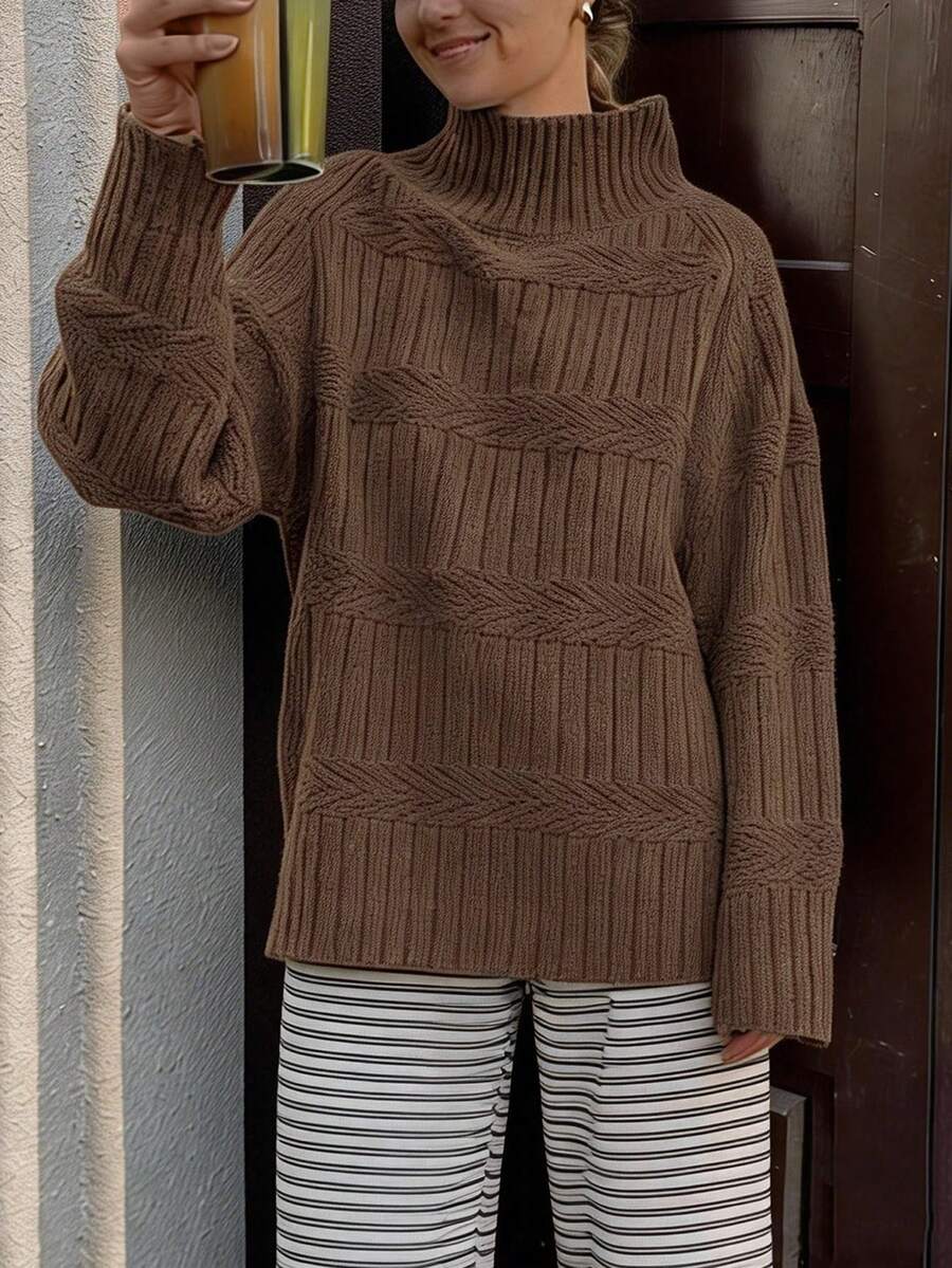 Women's Solid Color Top, Round Neck Long Sleeve Sweater, Casual Street Style, Popular Autumn/Winter Design, Versatile Item Suitable For Various Occasions, Women's Jacket, Women's Pullover, Women's Professional Wear, Easter Sweater And Other Women's Fashion Items.