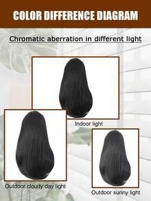 Peluca negra recta de 24 pulgadas de largo con flequillo, corte de princesa, cabello sintético natural para mujeres para cosplay y uso diario - Multicolor - Ver 11